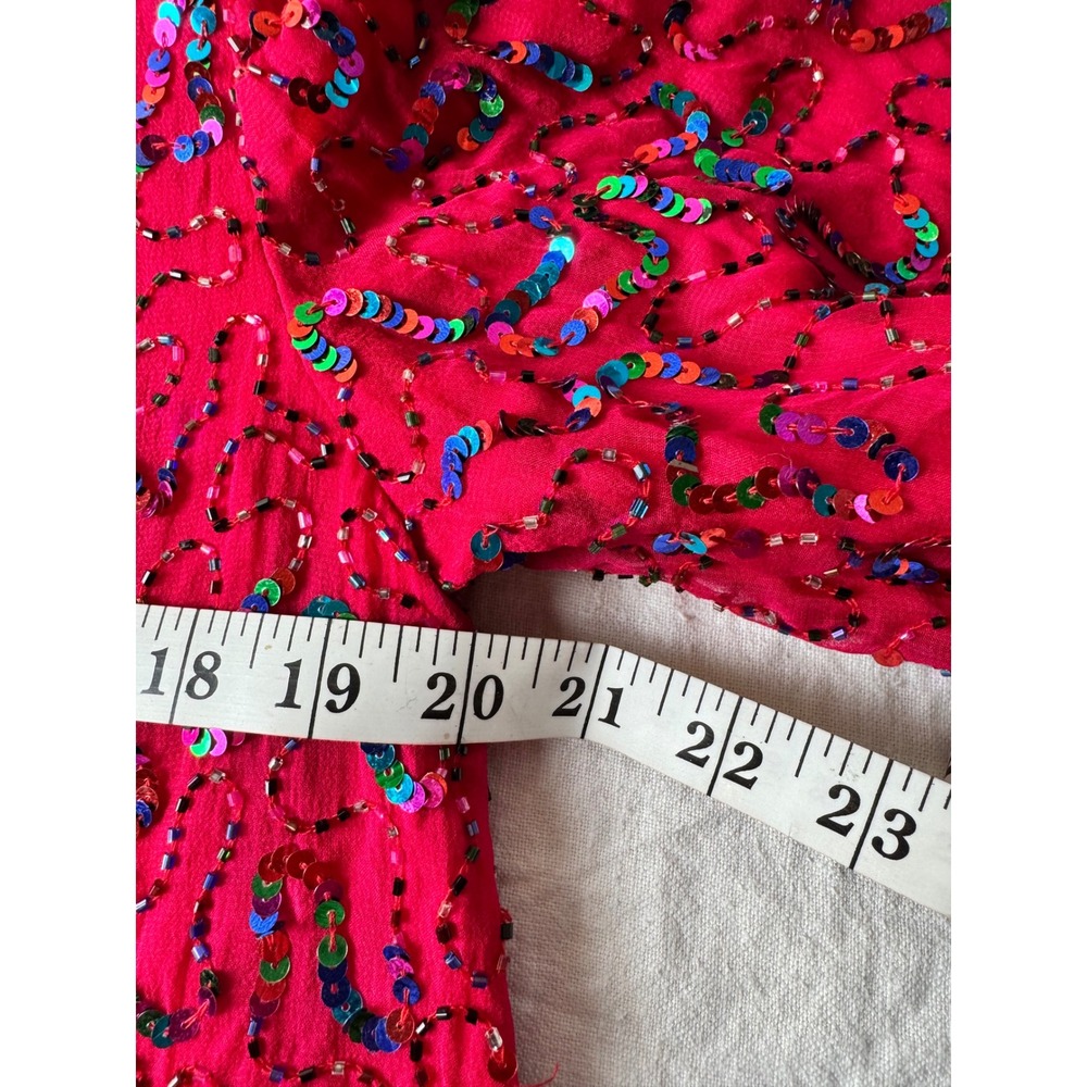Vintage Pure Silk Beaded Sequin Evening Jacket Res Magenta Size S Gala Party - Picture 7 of 7